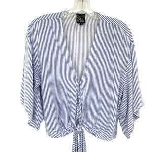 Smell The Roses Blue Striped Tie Front Shirt